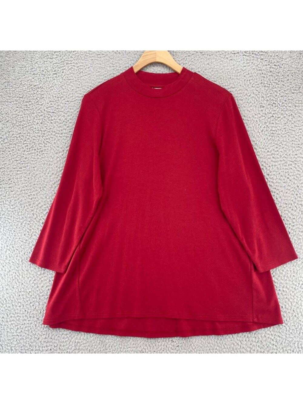 J Jill Top Womens Medium Red High Neck 3/4 Sleeves Tunic Cotton Blend Stretch